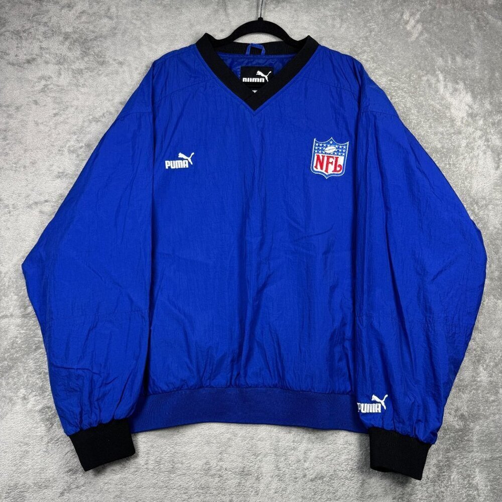 Vintage PUMA NFL Windbreaker Jacket Blue Sporty Pullover Y2K Baggy Streetwear